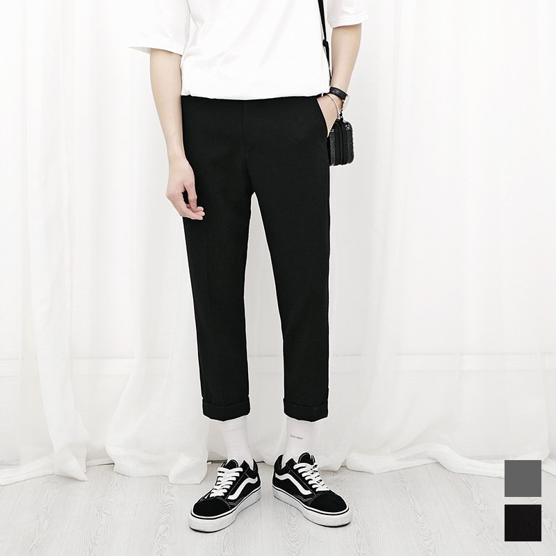 夏季百搭西裤潮男修身九分西装裤青年小脚休闲潮流纯色裤子