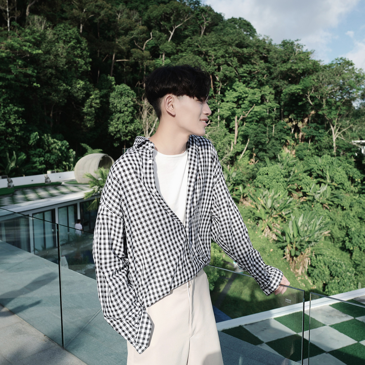 首席名模/17aw 自带耀眼光芒的韩版宽松格子男长袖衬衫