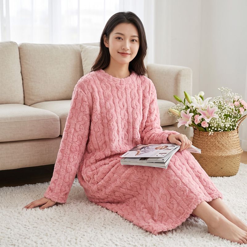 Long Nightgown Made of Comfortable Cotton Velvet, Suitable for Wearing Outside, Plus-Size Loungewear, Warm Winter Thickened Long Plush Sleep Dress for Women Long Nightgown Made of Comfortable Cotton Velvet, Suitable for Wearing Outside, Plus-Size Loungewear, Warm Winter Thickened Long Plush Sleep Dress for Women