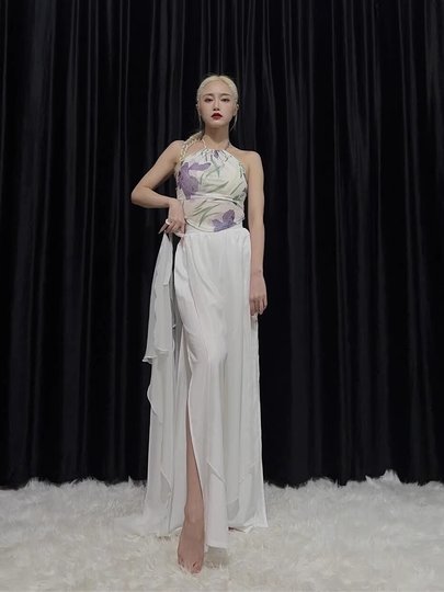 ROUR【挂脖肚兜】肉肉老师背心绑带吊带气质印花中国舞蹈挂脖上衣