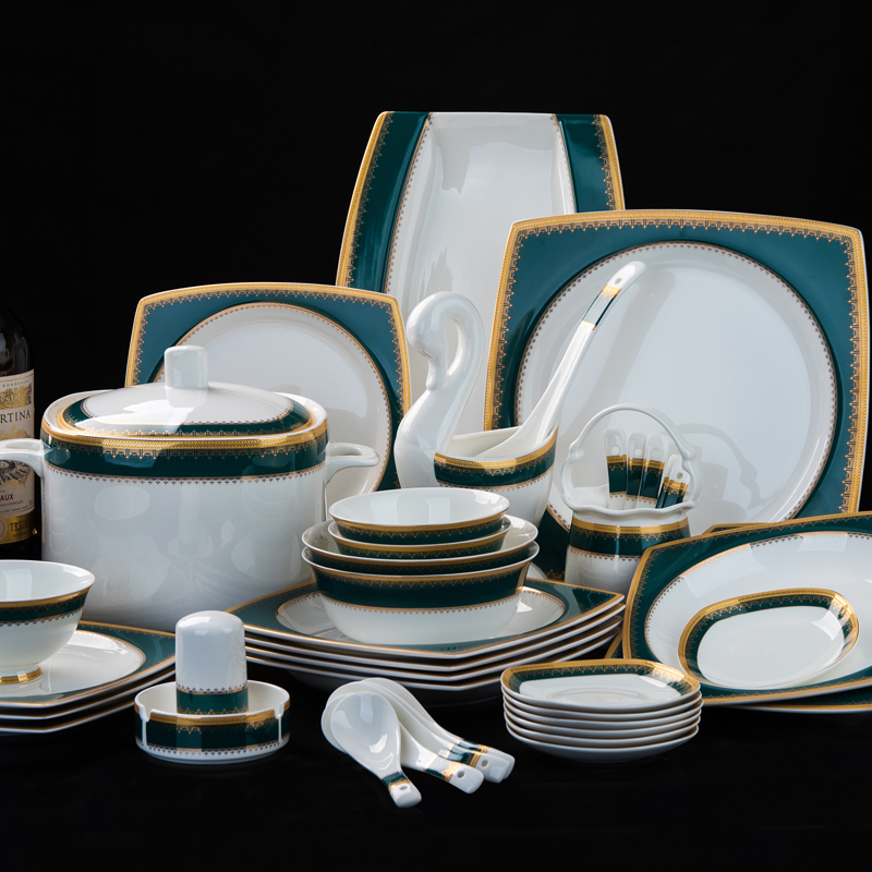 High-end American bowls Dishes Suit Home-style Jingdezhen Bone China Porcelain Cutlery Sets Bowl tray Home Portfolio extravaganza