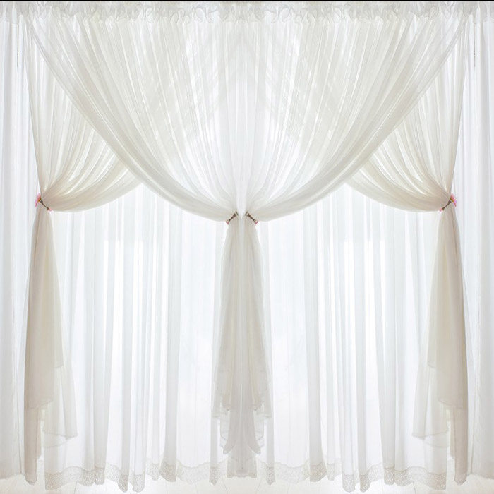 Korean white lace fluffy princess gauze curtain living room bedroom partition gauze curtain high-end Mediterranean custom