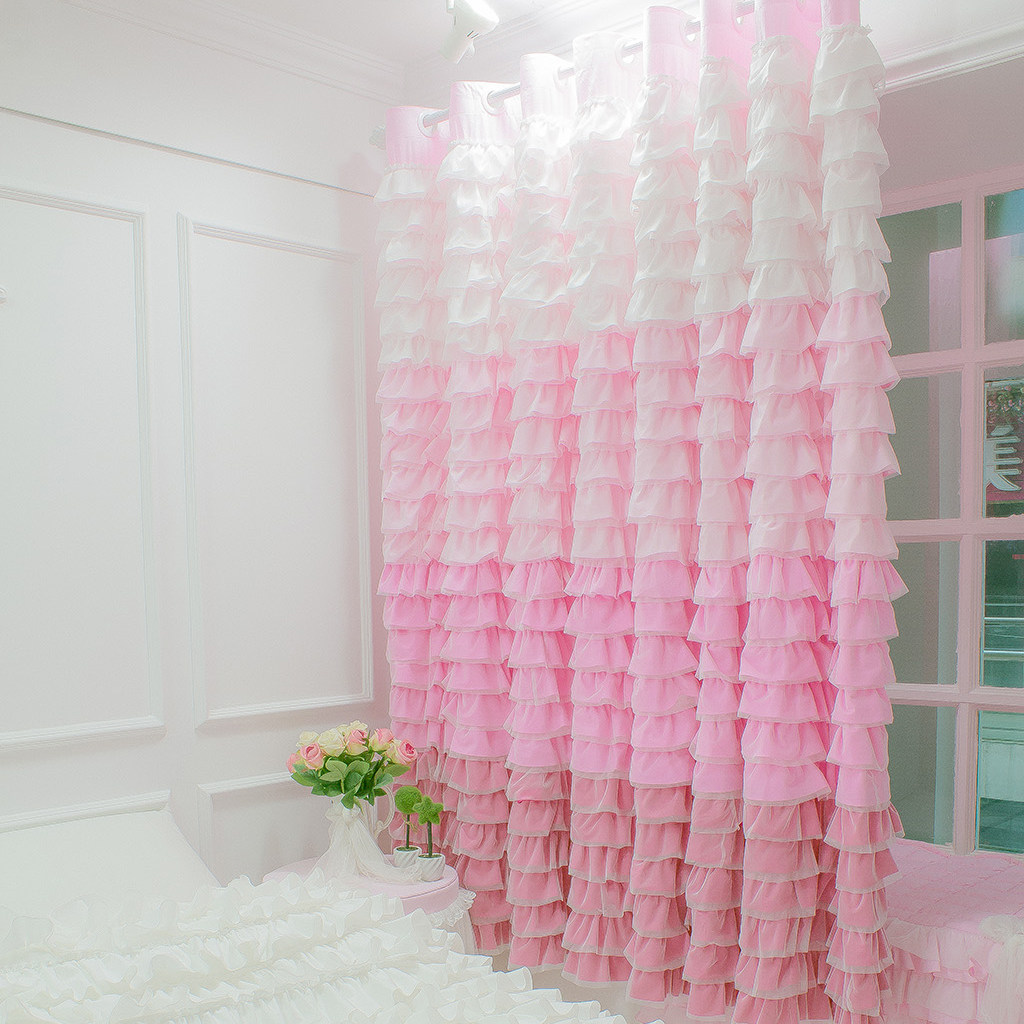 Han Style Roleita Princess Wind Pink Cake Layer Multilayer Bedroom Living Room Window Dining Room Curtain Shading Girls House