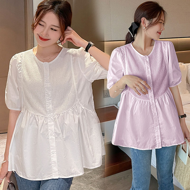Pregnant women shirt summer fashion small man summer solid color all-match loose sweet age-reducing short-sleeved top suit