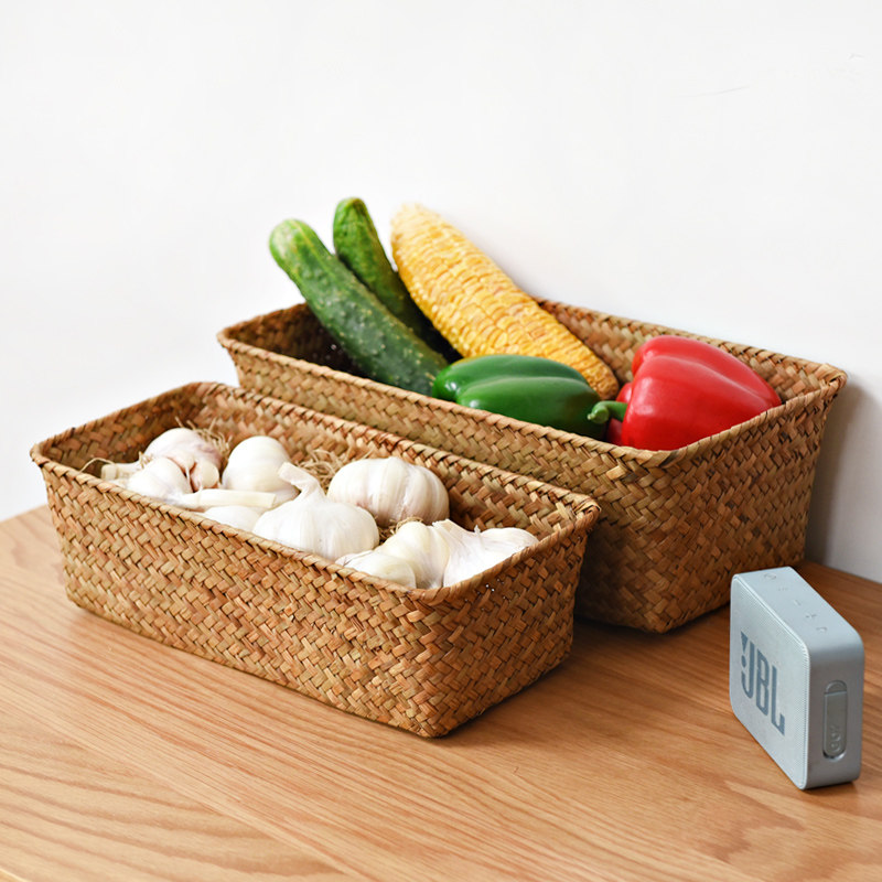 Craftsmanship Bamboo Basket Seagrass Storage Box Storage Basket Japanese Storage Basket Rattan Storage Basket Desktop Basket