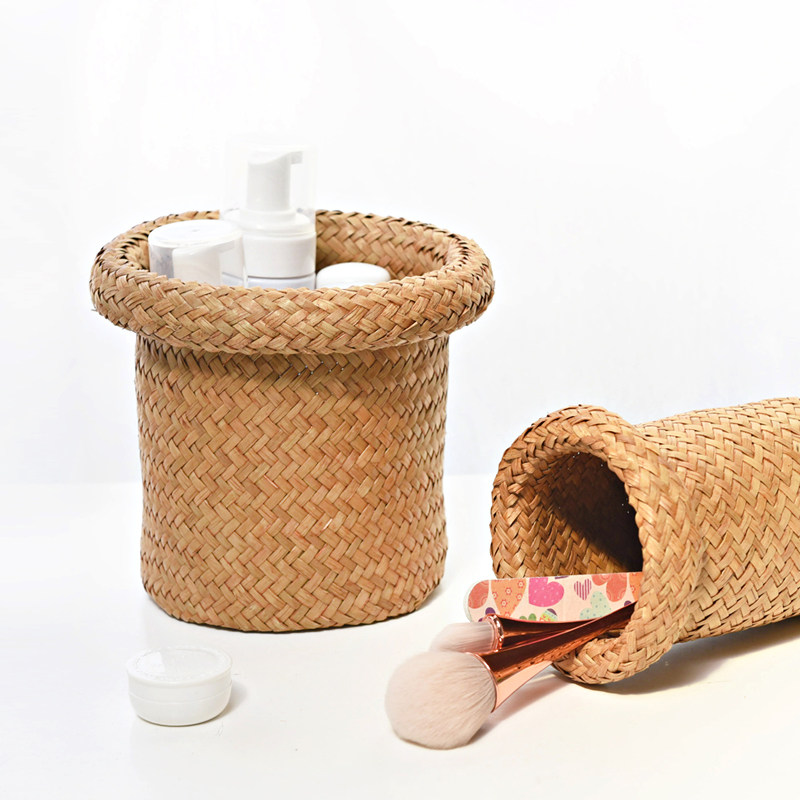 Seagrass curling small bucket flower arrangement bucket vase storage basket flower storage bucket hand-woven Japanese-style basket decoration basket