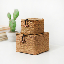 Square Box Small Box Seagrass Containing box Retro containing basket Desktop containing basket Jewelry Grass box companion Courtesy Box