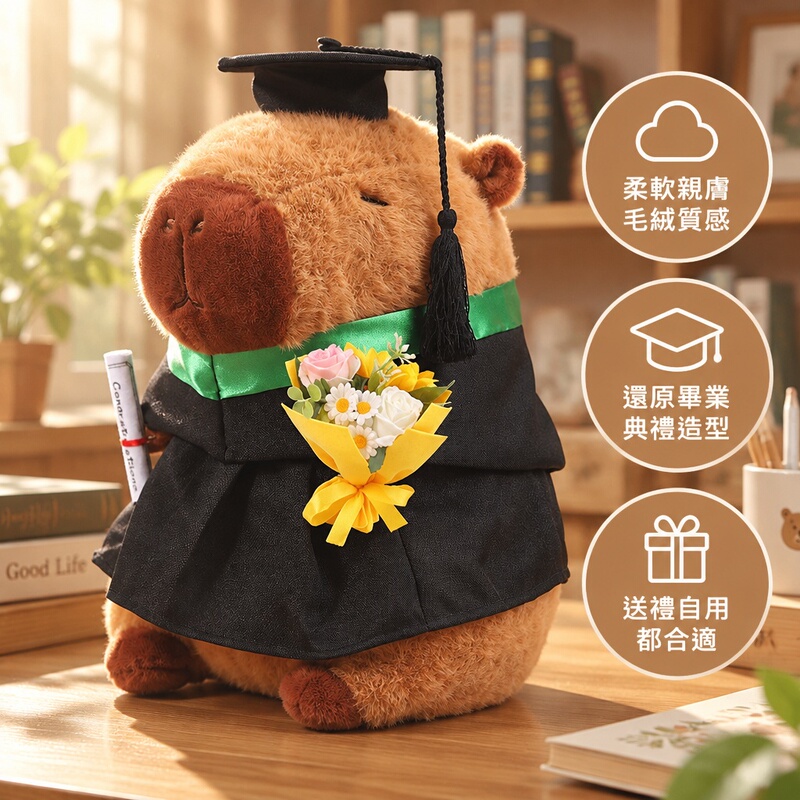 Authentic Capybara Graduation Plush Capybara Doll in Academic Robe Hong Kong University Gift for Boys and Girls