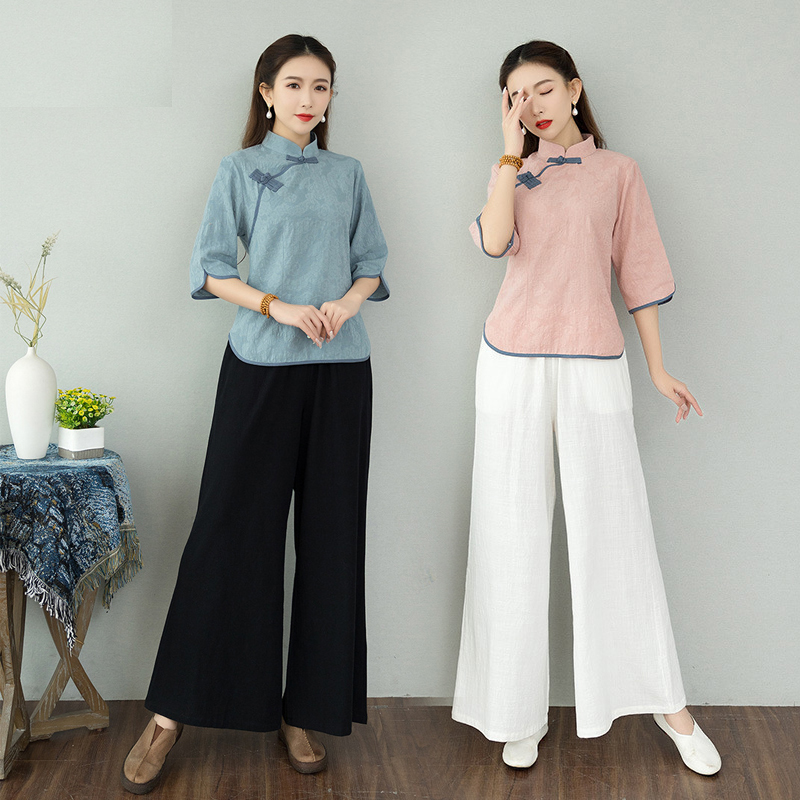 Beauty salon TCM health care hall work clothes female summer physiotherapist massage tuina ear technician dress cotton and linen set