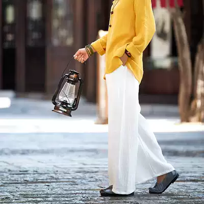 Ethnic style Taiji pants tea Zen clothing pants women cotton wide pants Chinese style loose literary Chinese style Zen linen