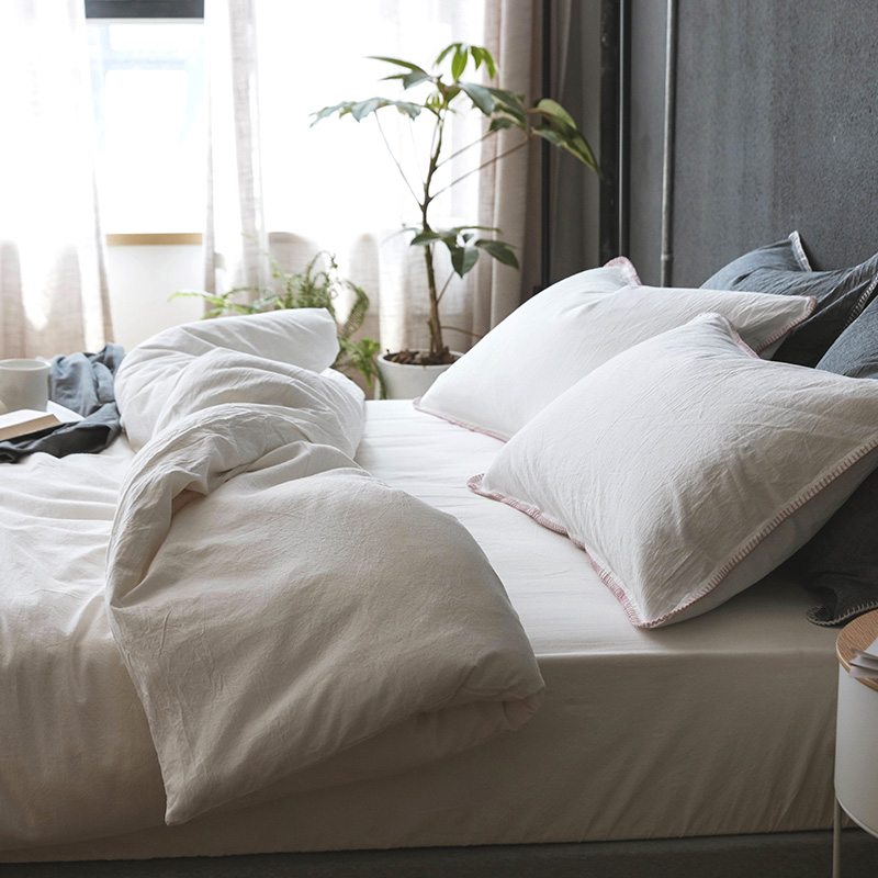 Retro B&B Feng Shui Washed Cotton Four-piece Set Cotton Pure Cotton Quilt Cover Sheet Bed Sheet Shell Edge Solid Color Bedding