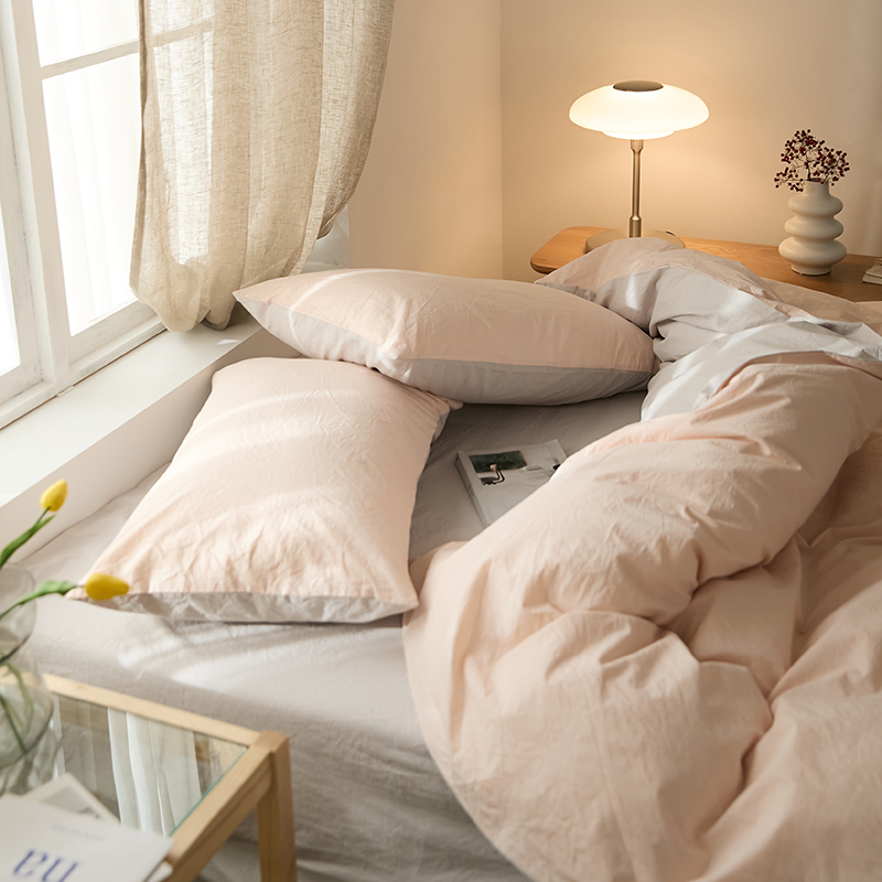 100% washed cotton Japanese-style simple solid color summer bed four-piece set cotton pure cotton quilt cover three-piece bed set - Taobao