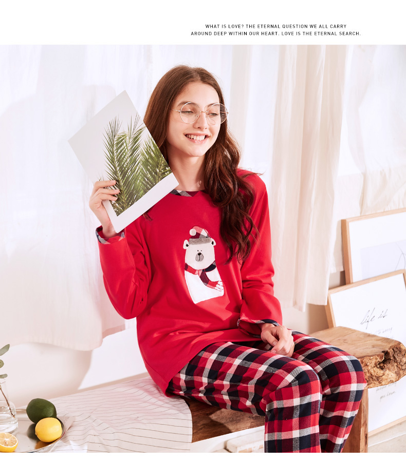 [Mã phá vỡ 钜 惠] Bộ đồ ngủ cotton dài tay tiêu chuẩn Mỹ phù hợp với phụ nữ cotton mùa xuân và mùa thu có thể được mặc bên ngoài dịch vụ gia đình trong năm nay đồ ngủ khủng long
