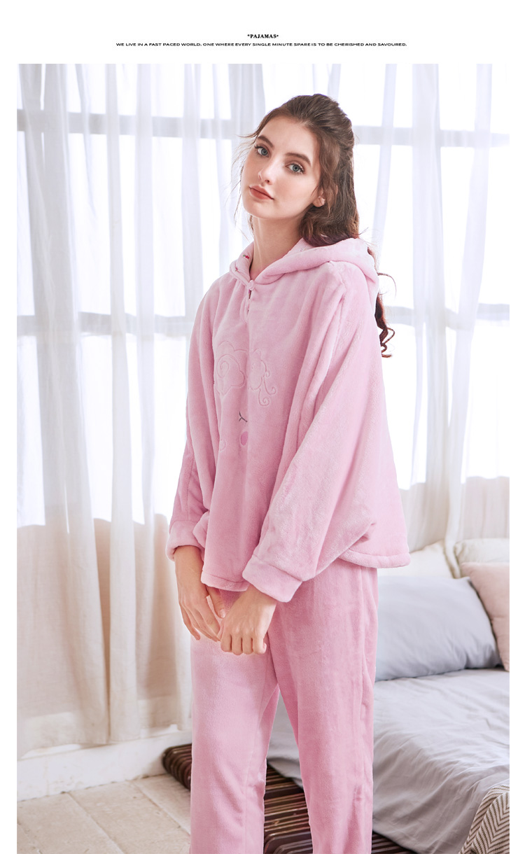 Bộ đồ ngủ nhung san hô tiêu chuẩn Mỹ mùa thu và mùa đông dày ấm áp có thể mặc bộ đồ flannel ngọt ngào đồ ngủ hình thú
