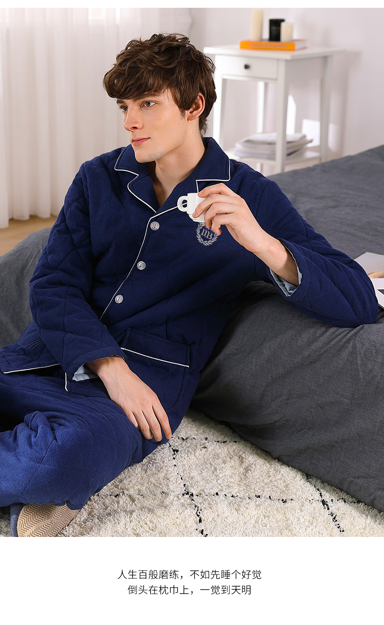 Bộ đồ ngủ bằng vải bông dày ba lớp tiêu chuẩn Mỹ mùa thu và mùa đông cotton ấm áp có thể được mặc bên ngoài bộ đồ cotton phục vụ tại nhà đồ bộ mặc nhà cao cấp hàn quốc