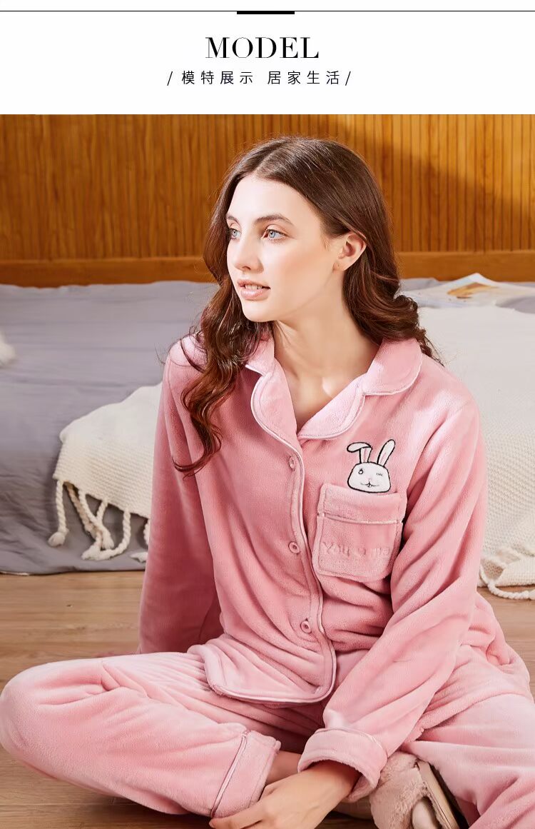Bộ đồ ngủ nhung san hô tiêu chuẩn Mỹ mùa thu đông cộng với nhung dày dễ thương hoạt hình flannel có thể mặc bên ngoài bộ đồ dịch vụ đồ ngủ nữ