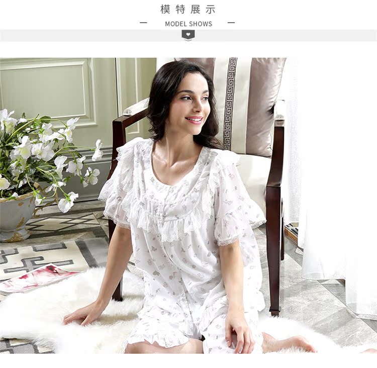 Mùa hè tiêu chuẩn Mỹ mới của phụ nữ cotton ngắn tay đồ ngủ hai mảnh phù hợp với cô gái bông ngọt ngào có thể được mặc bên ngoài dịch vụ nhà kiểu đồ bộ