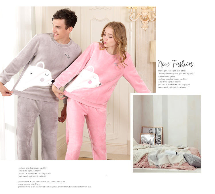 Bộ đồ ngủ đôi tiêu chuẩn Mỹ phù hợp với nam giới và phụ nữ mùa thu đông đồ bộ dài tay mặc nhà