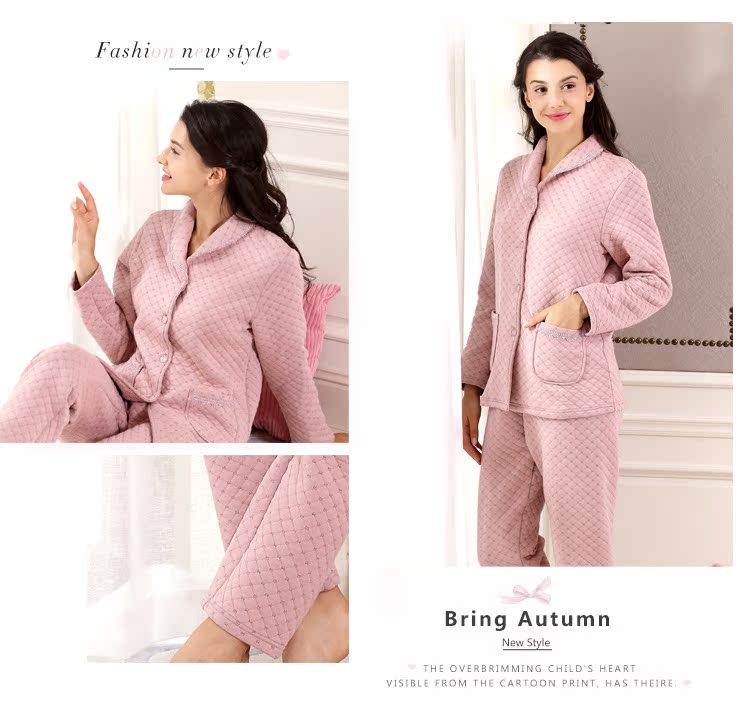 Bộ đồ ngủ cotton mới tiêu chuẩn của Mỹ dành cho nữ mùa thu và mùa đông bằng vải bông ấm áp mặc bên ngoài mặc nhà dịch vụ hai mảnh bộ đồ ngủ nhung đẹp