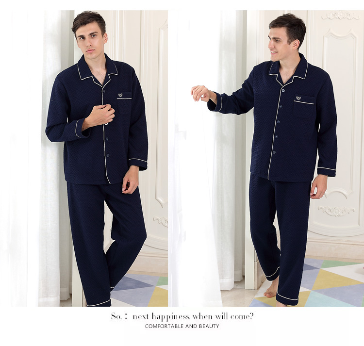 Bộ đồ ngủ cotton nam và nữ tiêu chuẩn Mỹ mùa thu và mùa đông ba lớp bông ấm áp bên ngoài mặc bộ đồ đôi phục vụ nhà cotton đồ lửng mặc nhà