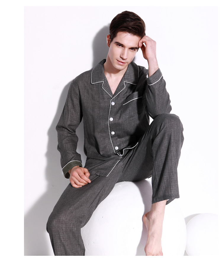 Bộ đồ ngủ cotton nam dài tay 2018 chuẩn xuân hè 2018 mới có thể mặc ngoài nhà dịch vụ cotton áo ngủ nam dài tay