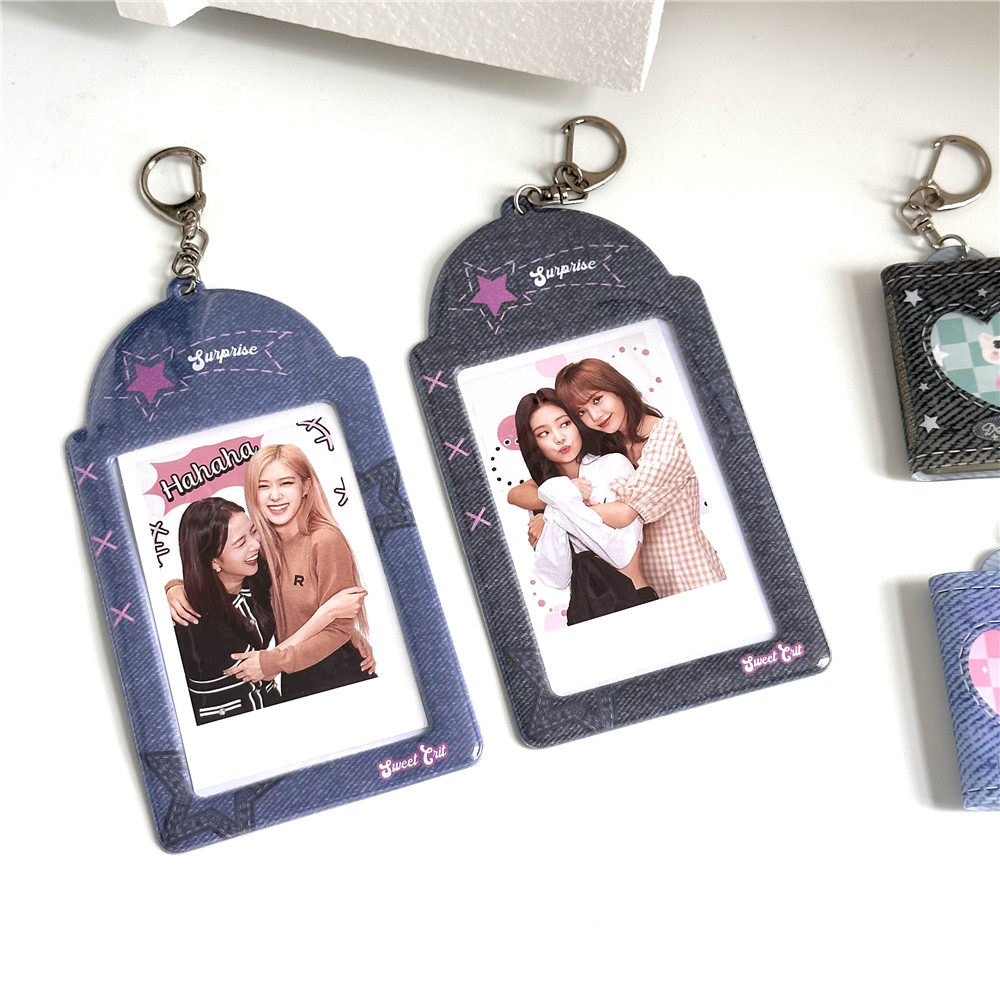 Y2K Denim 3-inch Small Card Instant Photo Holder Storage Pendant 1-inch ID Photo Sticker Photo Album Keychain INS