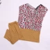 [Hoa Kỳ] Lammit bán bộ đồ ngủ thời trang chính hãng màu tương phản thoải mái áo kiểu trung niên Bộ Pajama