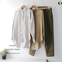  Thin corduroy shirt womens spring and autumn M home loose trend fashion embroidery casual literary cardigan shirt BF style