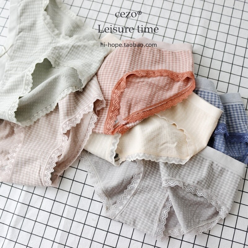 Cream Macaron Color Summer Girl Ensemble Fine Grain Lace Lace High Elasticity Low Waist Triangle Briefs 6 bars