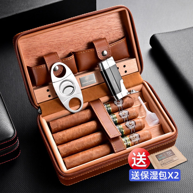 Eggplant Cigar Case Suit Cigar Cut Lighter Moisturizing Box Portable Cigar Case Cedar Wood Snow Eggplant Smoke Box-Taobao