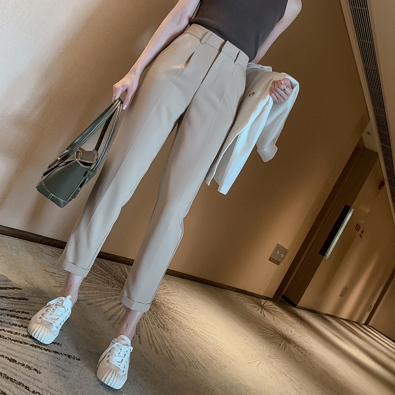 Draping smoke pipe suit pants women's spring and summer new black high waist loose slim straight nine-point harem casual pants