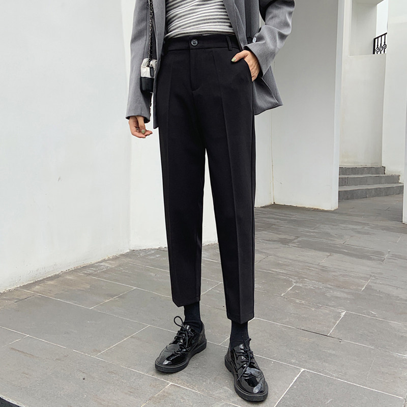 Suit pants women's spring and autumn new nine-point trousers small feet trousers large size professional straight pipe trousers loose harem pants