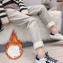 Plus velvet padded pregnant pants autumn and winter wear belly Net red winter leggings straight Harlan winter trousers