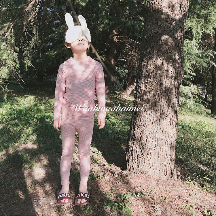 Doll love beauty small, medium and big children striped thickening home autumn clothes sanitary pants set