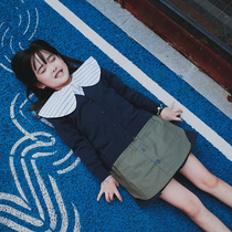 Doll Aimei Customized Autumn Men and Womens Children Pure Color Splice Knitting College Style Long V-neck Sweater Cardigan