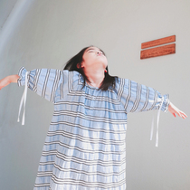 Doll Aimei Customized Female Tong Summer Stripe Lightweight Home Sunscreen Round Neck Sleeve Princess Shirt Dress