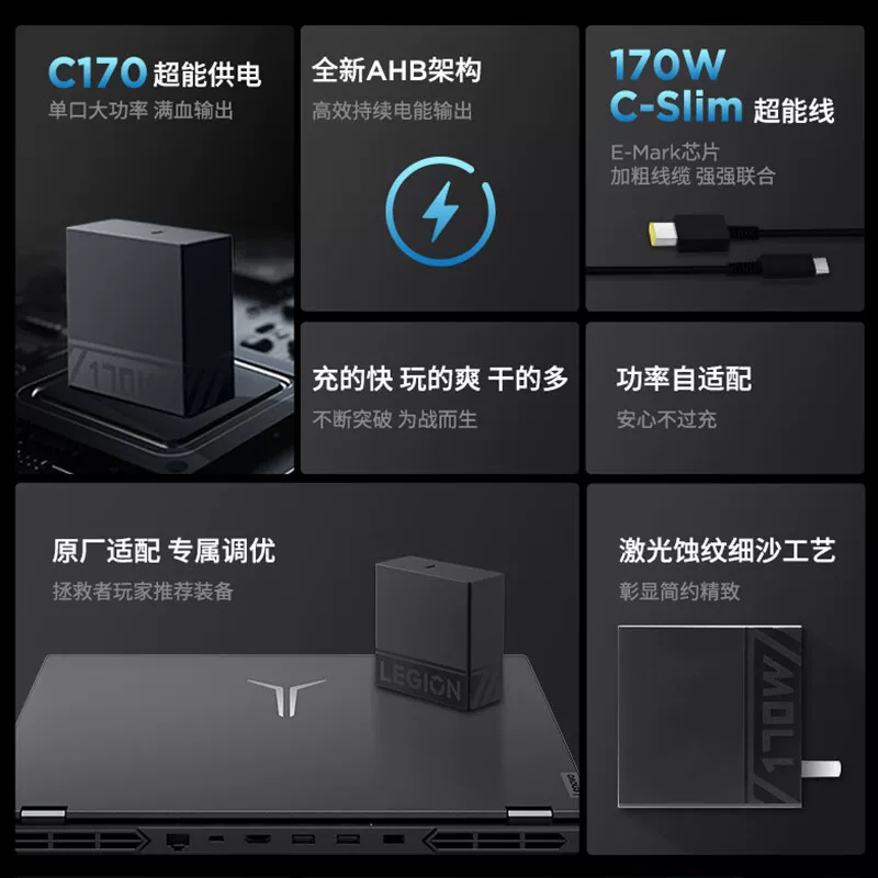 拯救者氮化镓适配器 3C认证笔电充电器 联想C170W含线 拯救者Y9000P电源