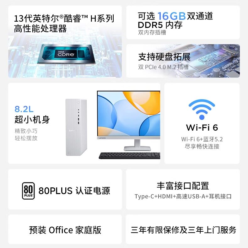 [Recommended by Zhang Linghe] Lenovo Xiaoxin Desktop Computer Intel Core Mini Pc Mini Desktop Computer Small Case Home Office Purchase Desktop Computer
