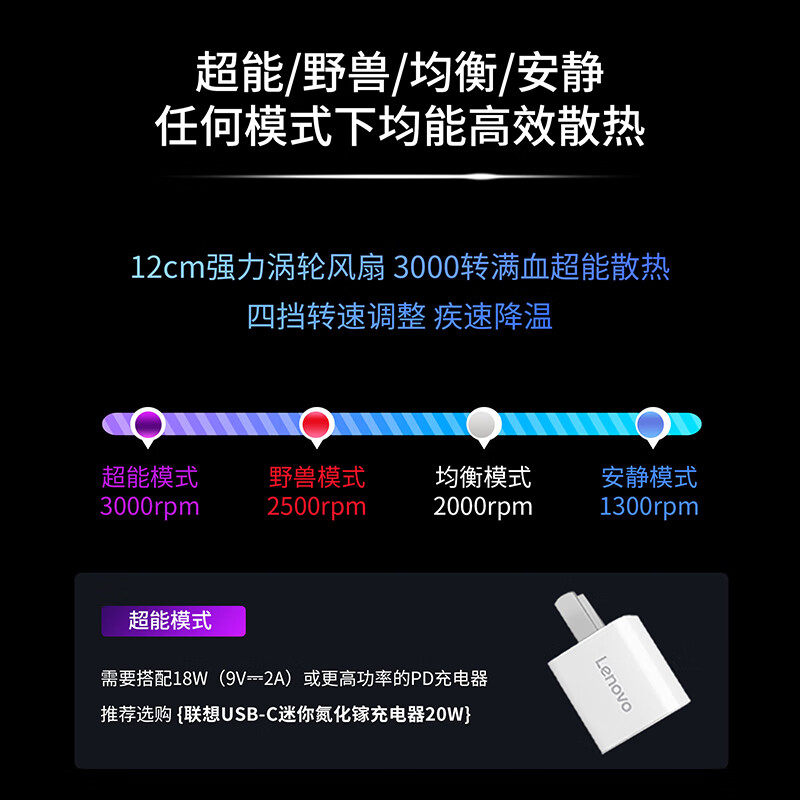 Lenovo Savior Wind Blade F9 Ai Low Noise Air Cooling Base Laptop Stand Noise Reduction Fan Efficient Cooling Intelligent Temperature Control Stand Gaming Laptop Detachable Dustproof Base