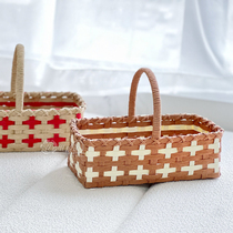 Cross patterned basket braided material bag package wide paper rattan paper rope DIY handmade woven containing basket Non-finished product