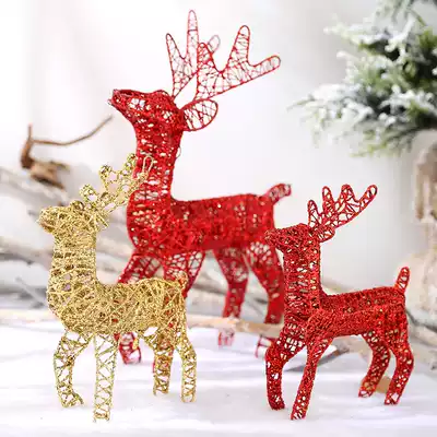 Christmas wrought iron elk Christmas decorations scene decoration iron wire deer carts sika deer window ornaments