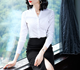 ເສື້ອຍືດແຂນຍາວ V stand-up collar one-piece shirt for women white slim fit stretch panty shirt professional work wear China Southern Airlines fabric OL