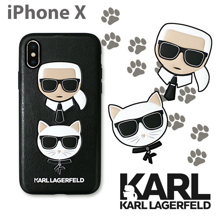 Japanese Genuine Karl Lagerfeld Design Sunglasses Cat Leather Back Panel Suitable for iPhone X Phone Soft Case Japanese Genuine Karl Lagerfeld Design Sunglasses Cat Leather Back Panel Suitable for iPhone X Phone Soft Case