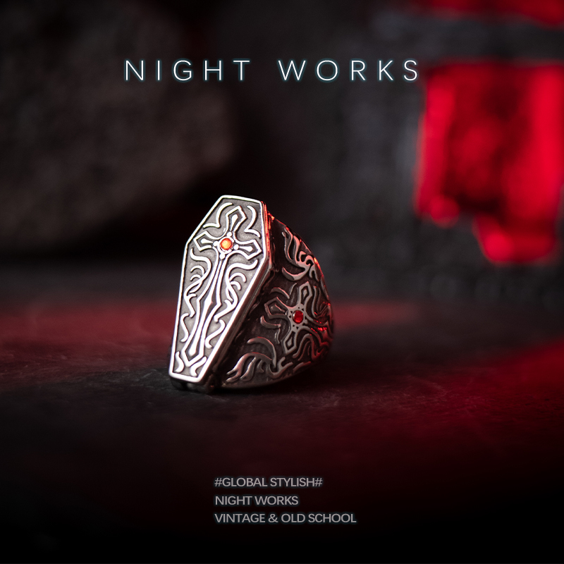 Night Works "Burning Grave Remastered Edition" Dark Gothic Retro Diamond-Encrusted Coffin Ring Large Size Trendy Night Works "Burning Grave Remastered Edition" Dark Gothic Retro Diamond-Encrusted Coffin Ring Large Size Trendy