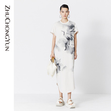 ZHUCHONGYUN 2024 Summer New Oriental Original Flower Draft Loose Round Neck Long Dress