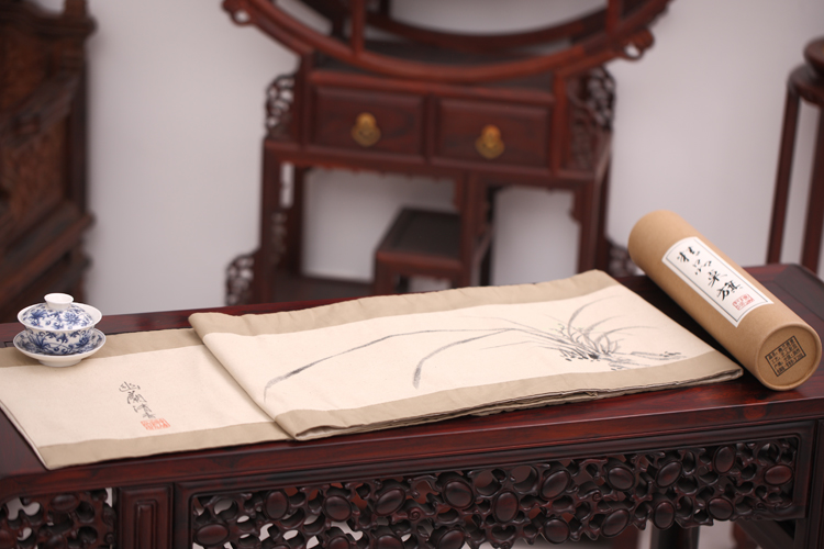 Guqin Universal Table Flag Gaib Hand-colored Drawing Linen Zen tea XI China Wind tea Flag Table Cushion Rhyme