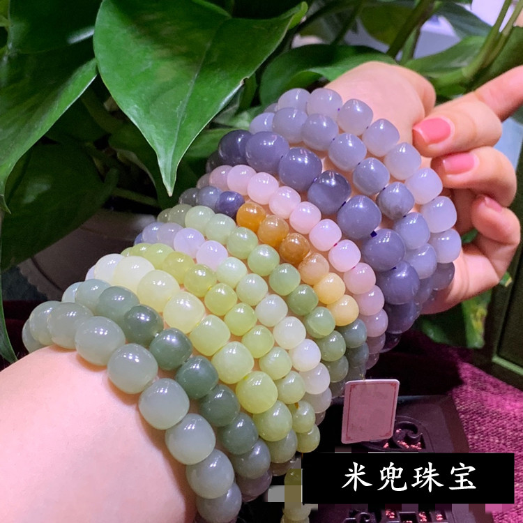 Natural Hetian Jade Candy Jade Smoked Sheep Fat Jade Topaz Jasper Lotus Root Powder Bracelet Live Special Shooting Link 169-999