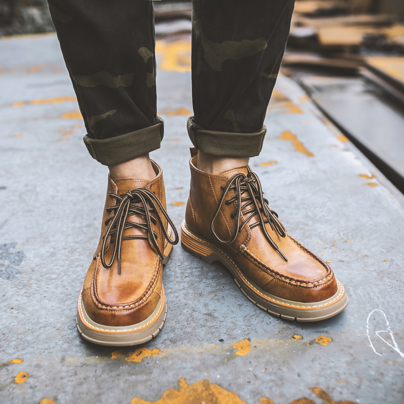 Tooling boots Men's leather boots thick bottom Rhubarb Boots Summer High Cylinder Leather Shoes Han Version Ingleen Wind Boots Breathable Martin boots