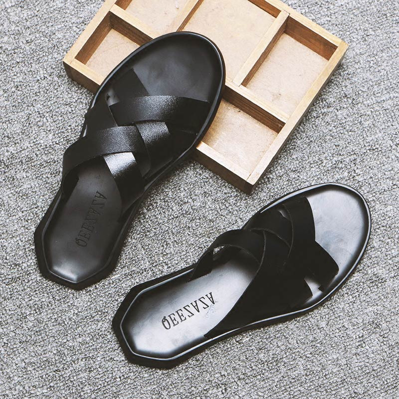 Men Slippers Summer Outwear Fashion Casual Cool Trawl Red Word Drag Soft Bottom Tide Drag Male trendy Roman sandals