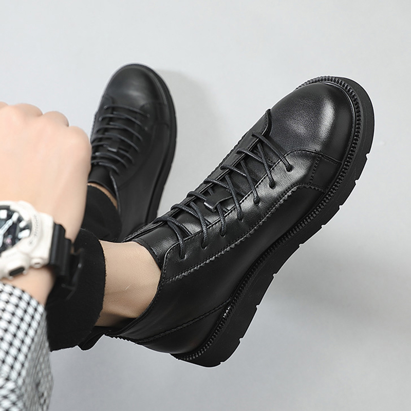 Martin Boots Man Summer Casual 100 Hitch Genuine Leather High Cylinder Leather Shoes Day Ensemble Retro Black Board Shoes Breathable Boomer Leather Boots